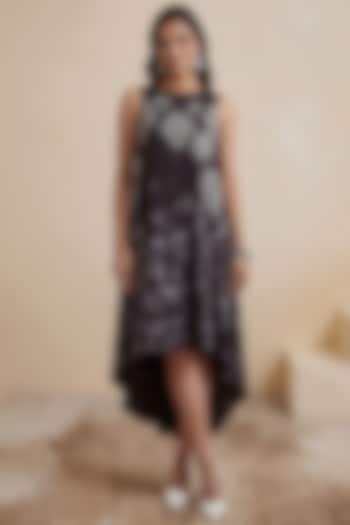 Black & White Poly Satin High-Low Midi Vacation Dress by Satya Paul at Pernia's Pop Up Shop