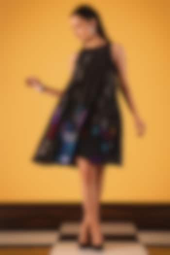 Black Viscose Crepe Checkered Mini Vacation Dress by Satya Paul at Pernia's Pop Up Shop