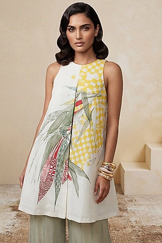 Off-White Viscose Linen Shift Mini Dress by Satya Paul