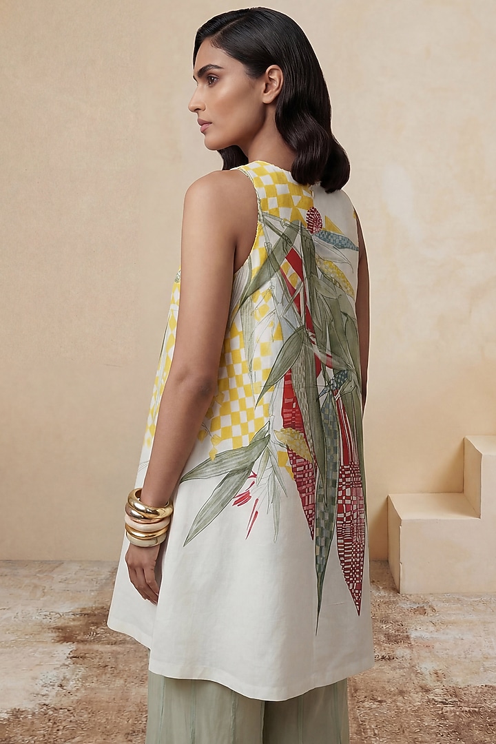 Off-White Viscose Linen Shift Mini Summer Dress by Satya Paul at Pernia's Pop Up Shop