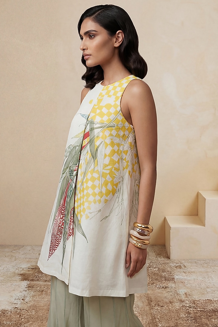 Off-White Viscose Linen Shift Mini Summer Dress by Satya Paul at Pernia's Pop Up Shop