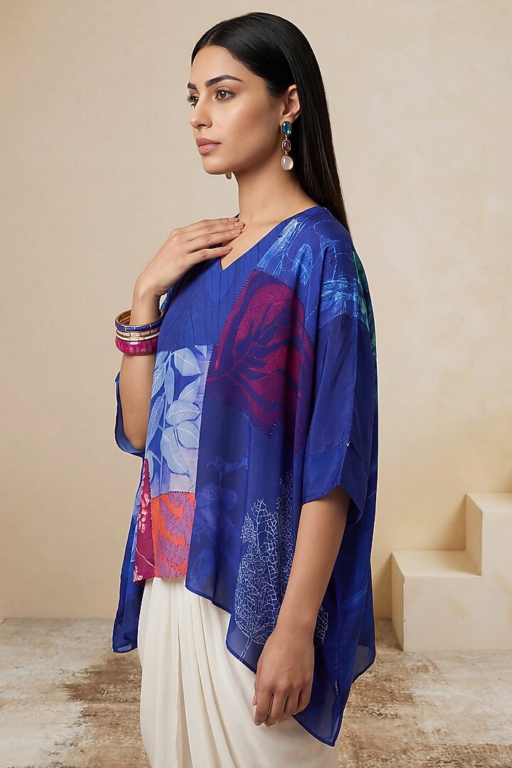 Light Blue Viscose Crepe Printed V-Neck Kaftan by Satya Paul at Pernia's Pop Up Shop