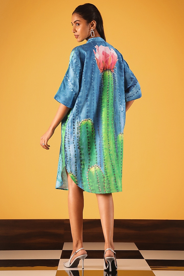Green Viscose Linen Cactus Printed Tunic by Satya Paul at Pernia's Pop Up Shop