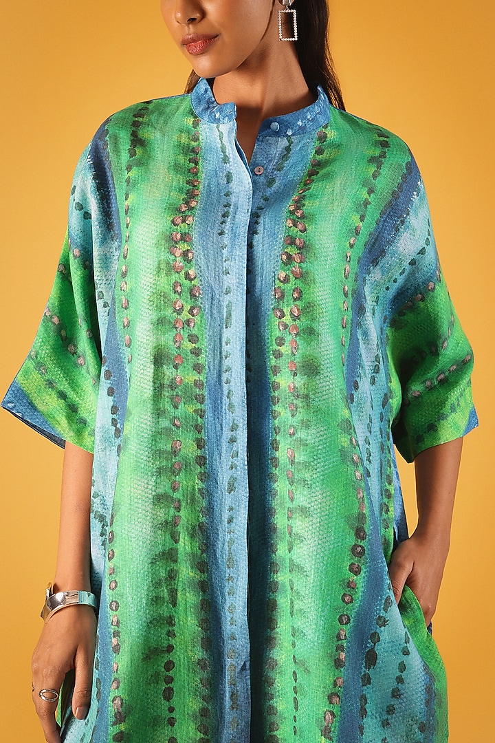 Green Viscose Linen Cactus Printed Tunic by Satya Paul at Pernia's Pop Up Shop
