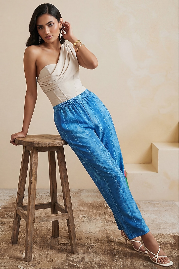 Green Viscose Linen Cactus Printed Pants by Satya Paul at Pernia's Pop Up Shop