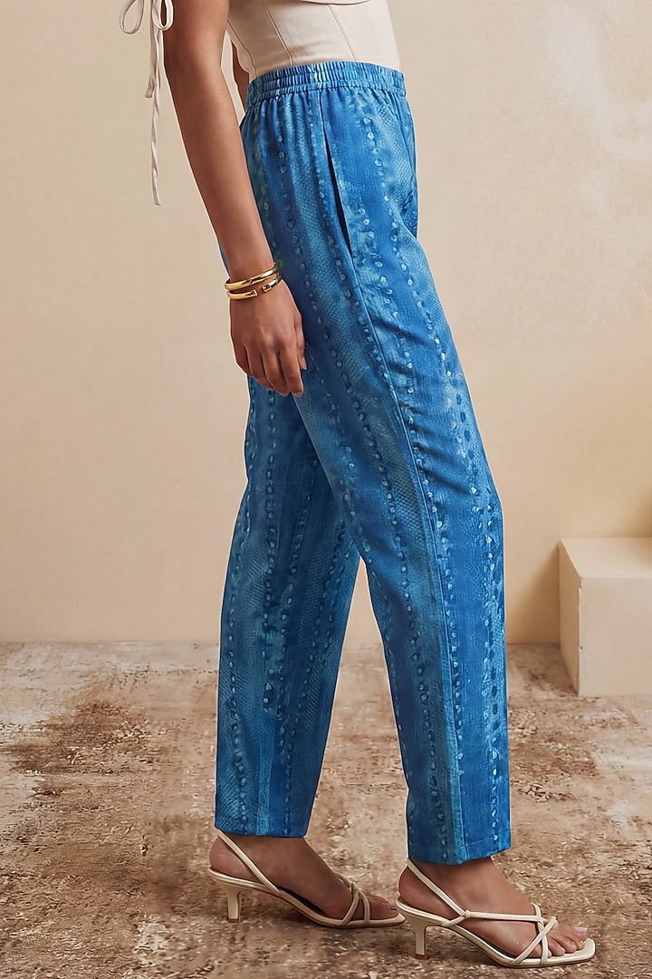 Green Viscose Linen Cactus Printed Pants by Satya Paul at Pernia's Pop Up Shop