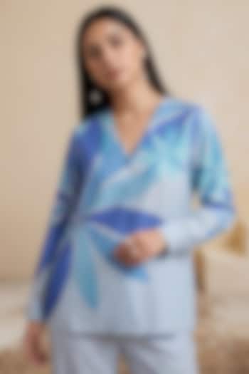 Royal Blue Chanderi Floral Printed Tunic by Satya Paul at Pernia's Pop Up Shop