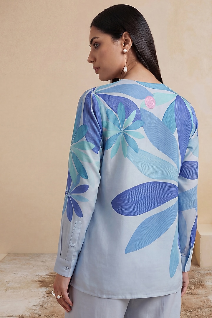 Royal Blue Chanderi Floral Printed Tunic by Satya Paul at Pernia's Pop Up Shop