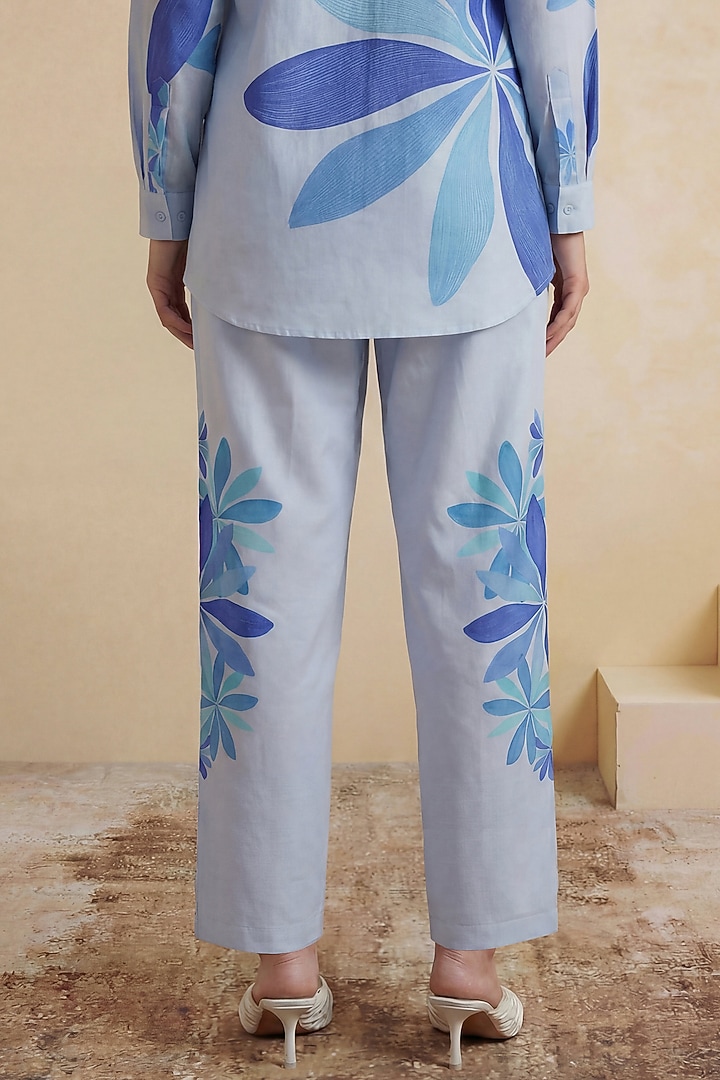Royal Blue Chanderi Floral Printed Pants by Satya Paul at Pernia's Pop Up Shop