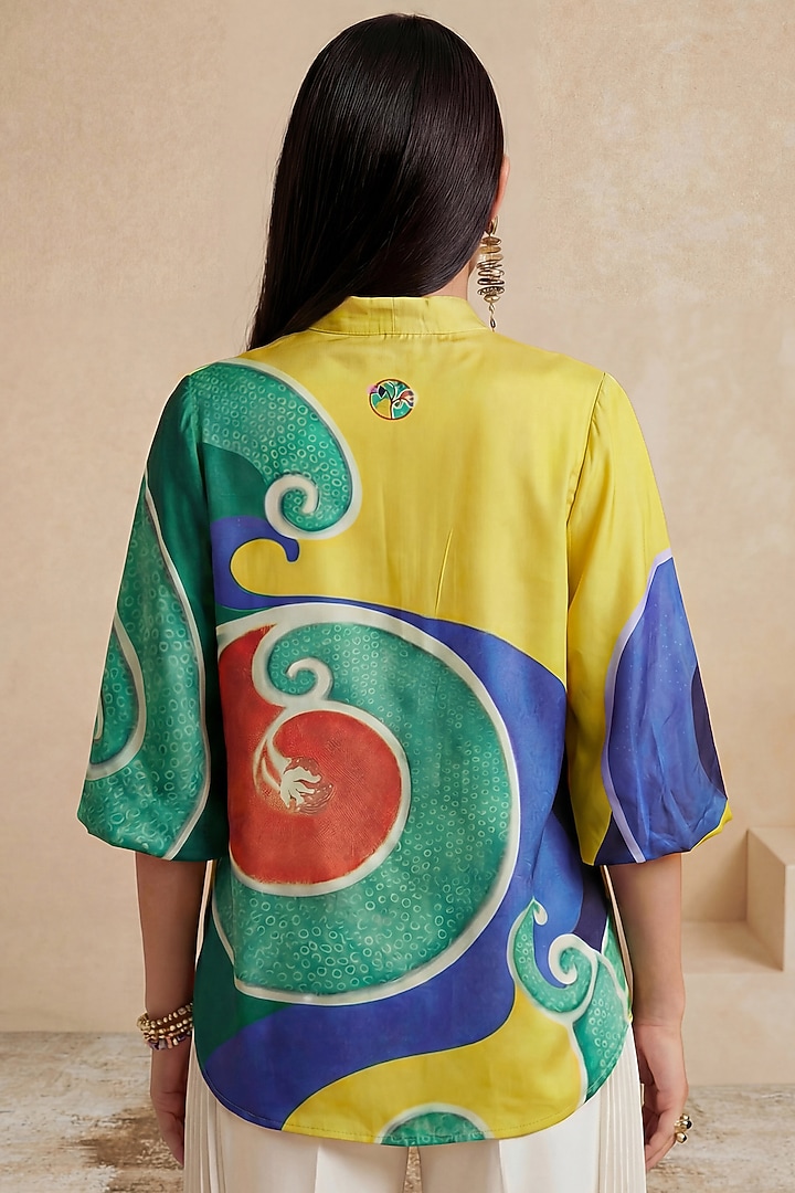 Yellow Viscose Crepe Color-Block Printed Kaftan by Satya Paul at Pernia's Pop Up Shop