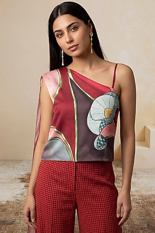 Red Poly Satin Halter-Neck Top by Satya Paul