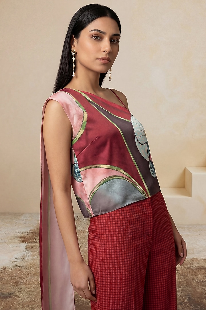 Red Poly Satin Halter-Neck Top by Satya Paul at Pernia's Pop Up Shop