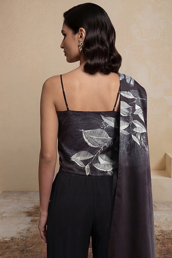 Black & White Poly Satin Foliage Printed Halter Top by Satya Paul at Pernia's Pop Up Shop