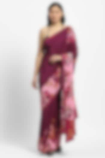 Wine Crepe Sequin Embellished Saree by Satya Paul at Pernia's Pop Up Shop