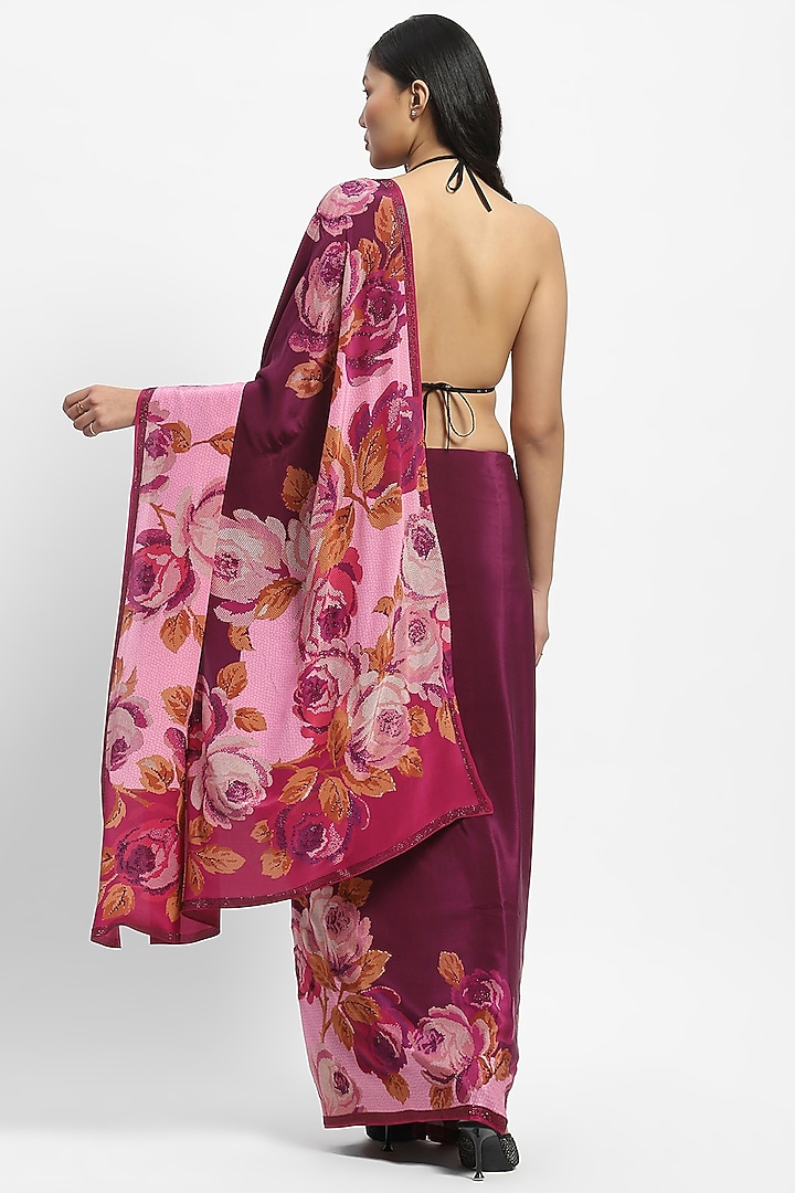 Wine Crepe Sequin Embellished Wedding Saree by Satya Paul at Pernia's Pop Up Shop