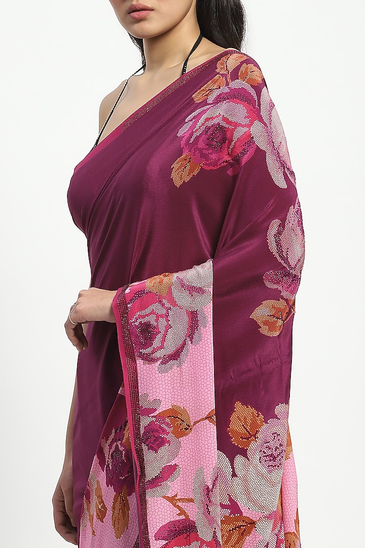 Wine Crepe Sequin Embellished Wedding Saree by Satya Paul at Pernia's Pop Up Shop