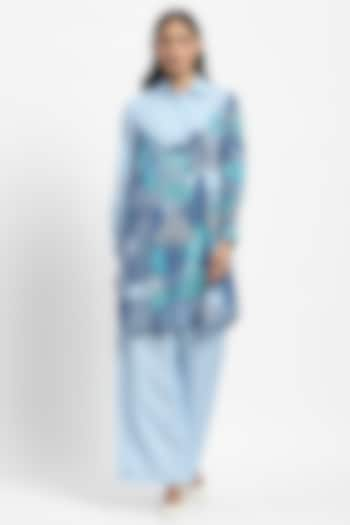 Blue Linen Printed Co-Ord Set by Satya Paul at Pernia's Pop Up Shop