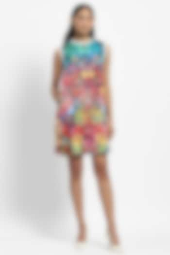 Multi-Colored Satin Printed Mini Dress by Satya Paul