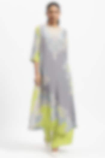 Grey Silk Crepe Embellished Kurta Set by Satya Paul