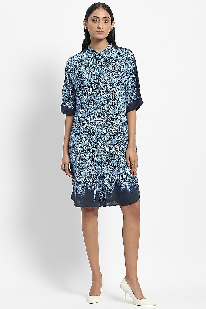 Blue Linen Printed Tunic by Satya Paul