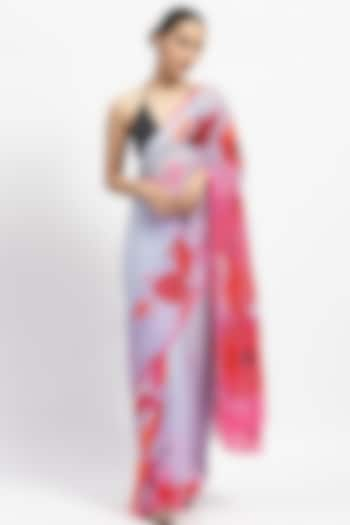 Purple Silk Chiffon Printed Saree by Satya Paul at Pernia's Pop Up Shop