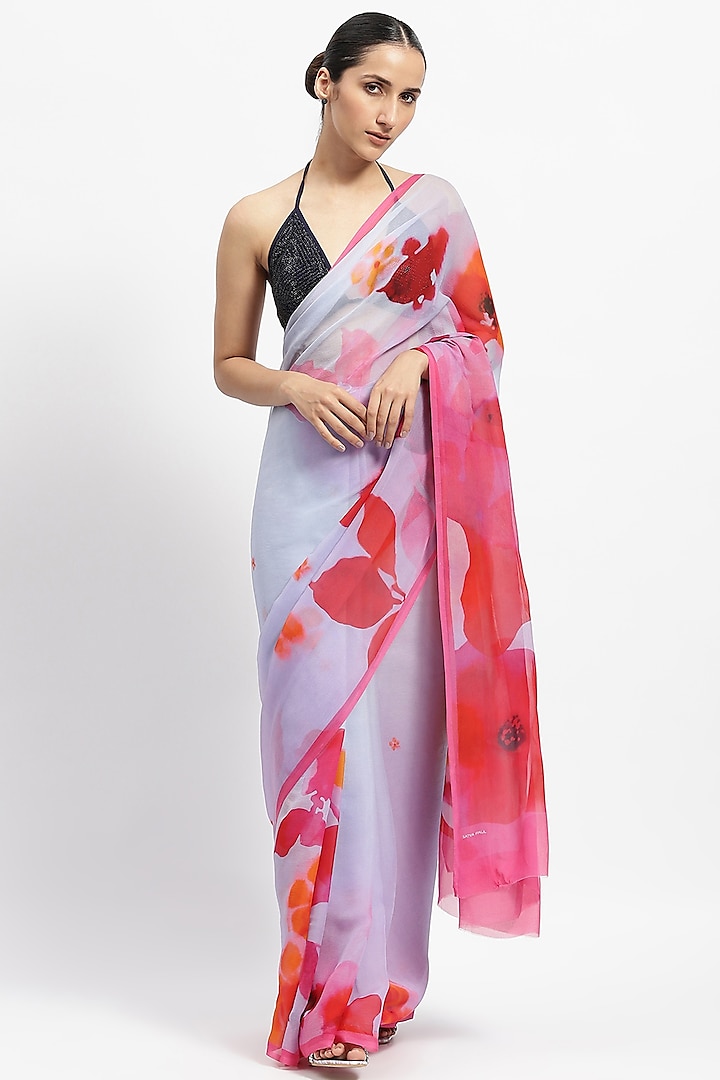 Purple Silk Chiffon Printed Saree by Satya Paul at Pernia's Pop Up Shop