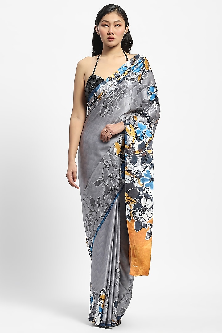 Grey Georgette Satin Sequin Embellished Saree by Satya Paul at Pernia's Pop Up Shop