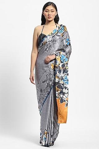 Grey Georgette Satin Sequin Embellished Saree by Satya Paul