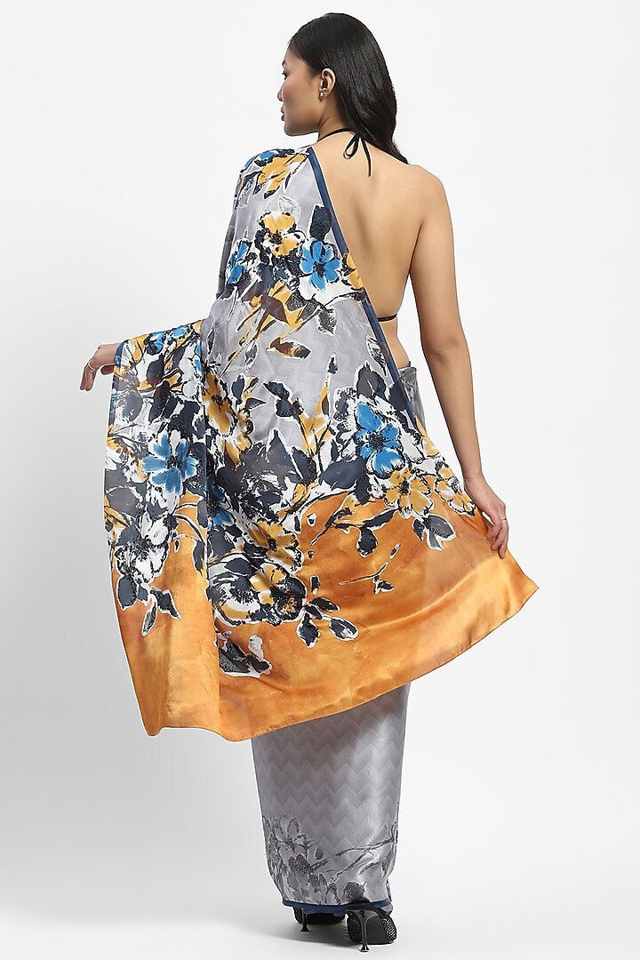 Grey Georgette Satin Sequin Embellished Wedding Saree by Satya Paul at Pernia's Pop Up Shop