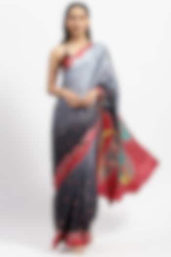 Grey Silk Satin Printed Saree by Satya Paul at Pernia's Pop Up Shop