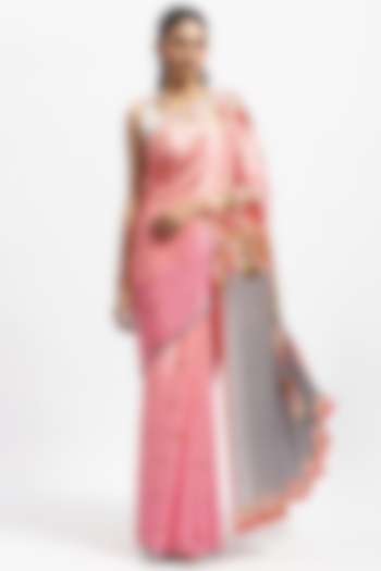 Pink Silk Satin Embellished Party Wear Saree by Satya Paul at Pernia's Pop Up Shop