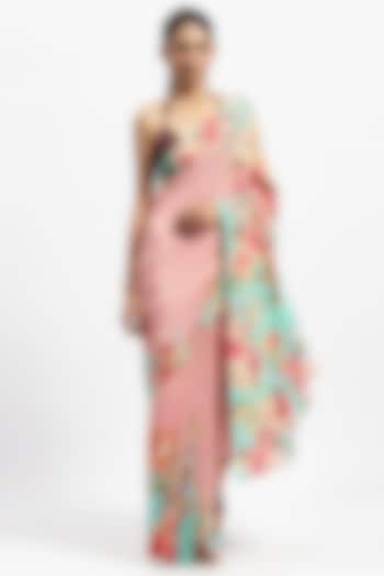 Pink Silk Crepe Embellished Wedding Saree by Satya Paul at Pernia's Pop Up Shop
