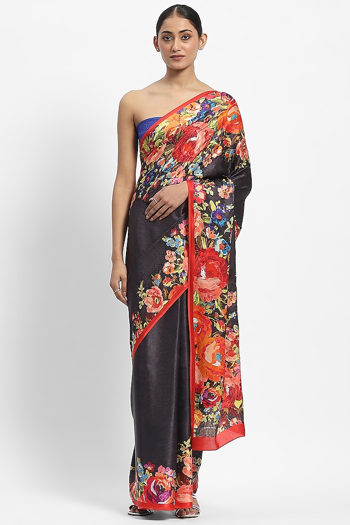 Grey Georgette Satin Embellished Saree by Satya Paul at Pernia's Pop Up Shop