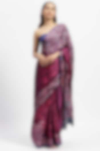 Purple Silk Satin Floral Printed Party Wear Saree by Satya Paul at Pernia's Pop Up Shop