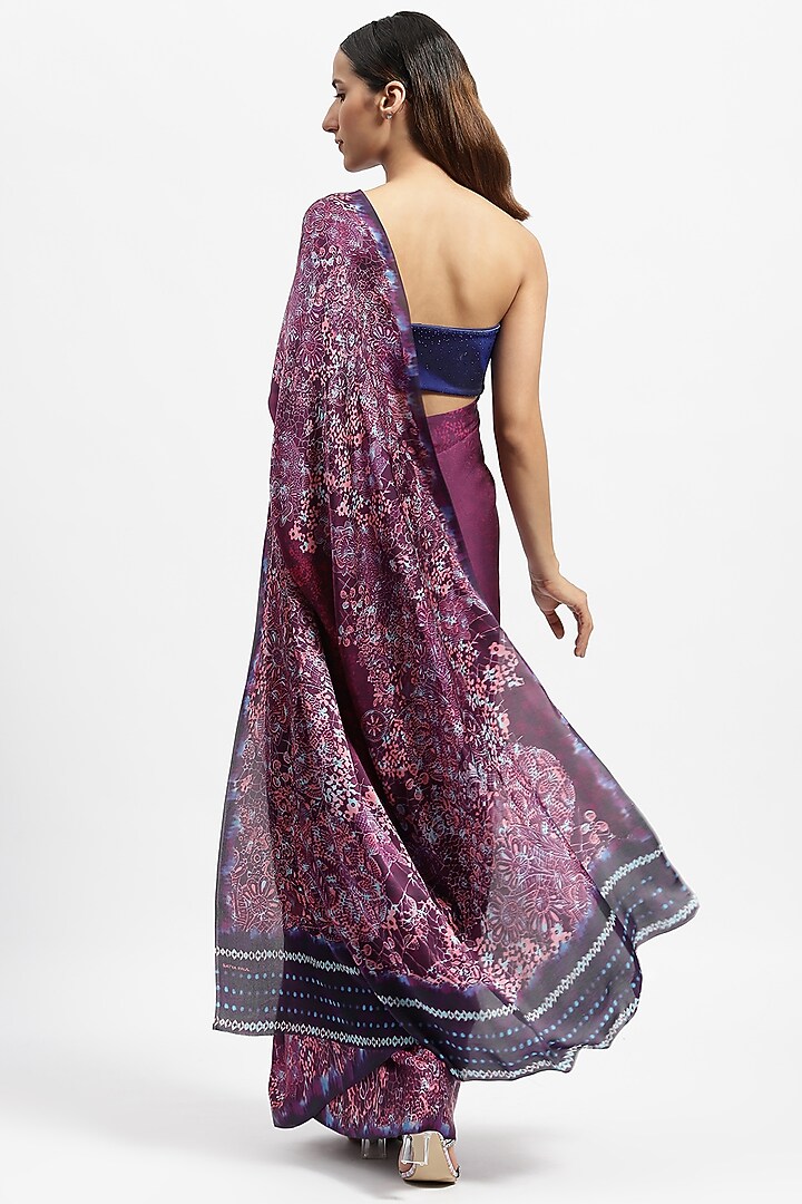 Purple Silk Satin Floral Printed Party Wear Saree by Satya Paul at Pernia's Pop Up Shop