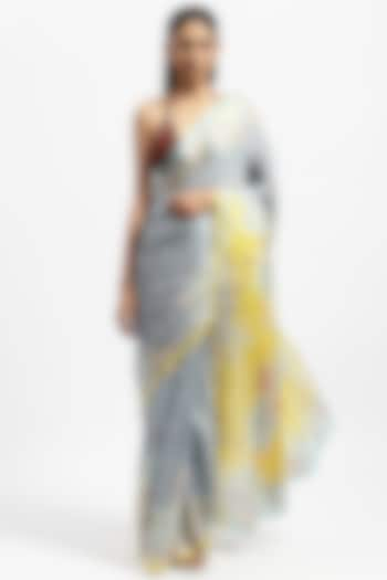 Grey Silk Satin Printed Saree by Satya Paul at Pernia's Pop Up Shop