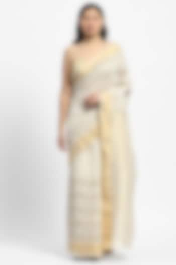 White Chanderi Thread Embroidered Saree by Satya Paul at Pernia's Pop Up Shop