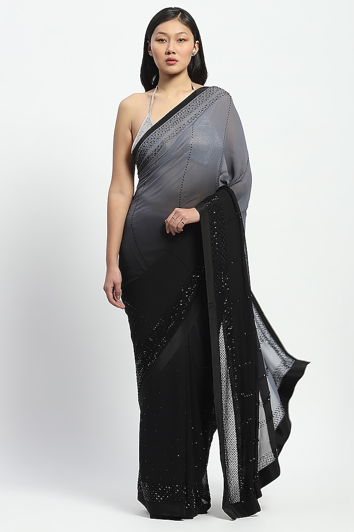 Black Viscose Georgette Embroidered Wedding Saree by Satya Paul at Pernia's Pop Up Shop