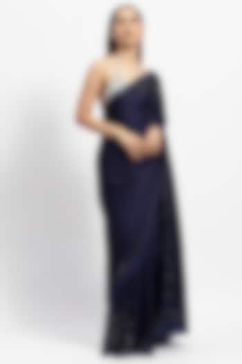 Blue Manmade Silk Crystal Embroidered Wedding Saree by Satya Paul at Pernia's Pop Up Shop