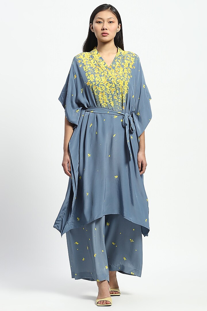 Grey Viscose Crepe Printed Kurta Set by Satya Paul at Pernia's Pop Up Shop