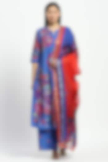 Blue Chanderi Printed Kurta Set by Satya Paul