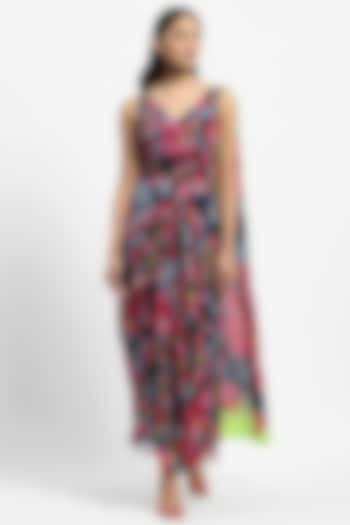 Blue Chiffon Printed Maxi Dress by Satya Paul at Pernia's Pop Up Shop