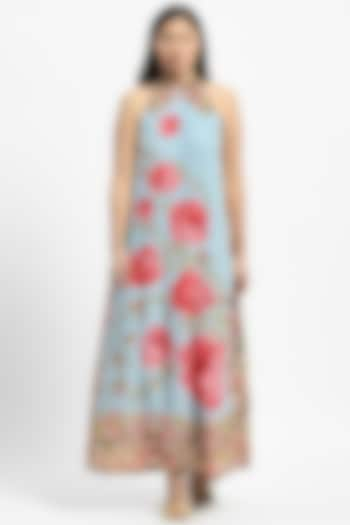 Multi-Colored Silk Crepe Embellished & Printed Maxi Dress by Satya Paul