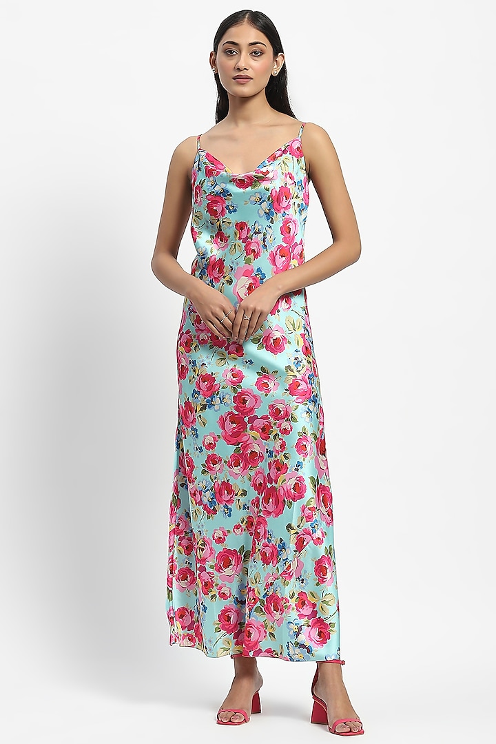 Multi-Colored Satin Printed Maxi Dress by Satya Paul at Pernia's Pop Up Shop