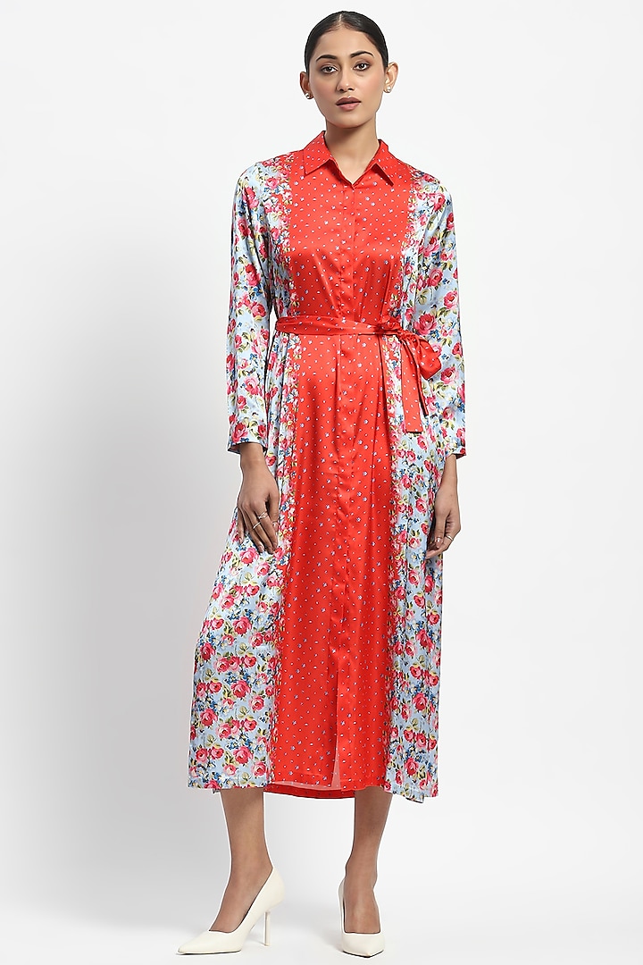 Multi-Colored Satin Printed Midi Dress by Satya Paul