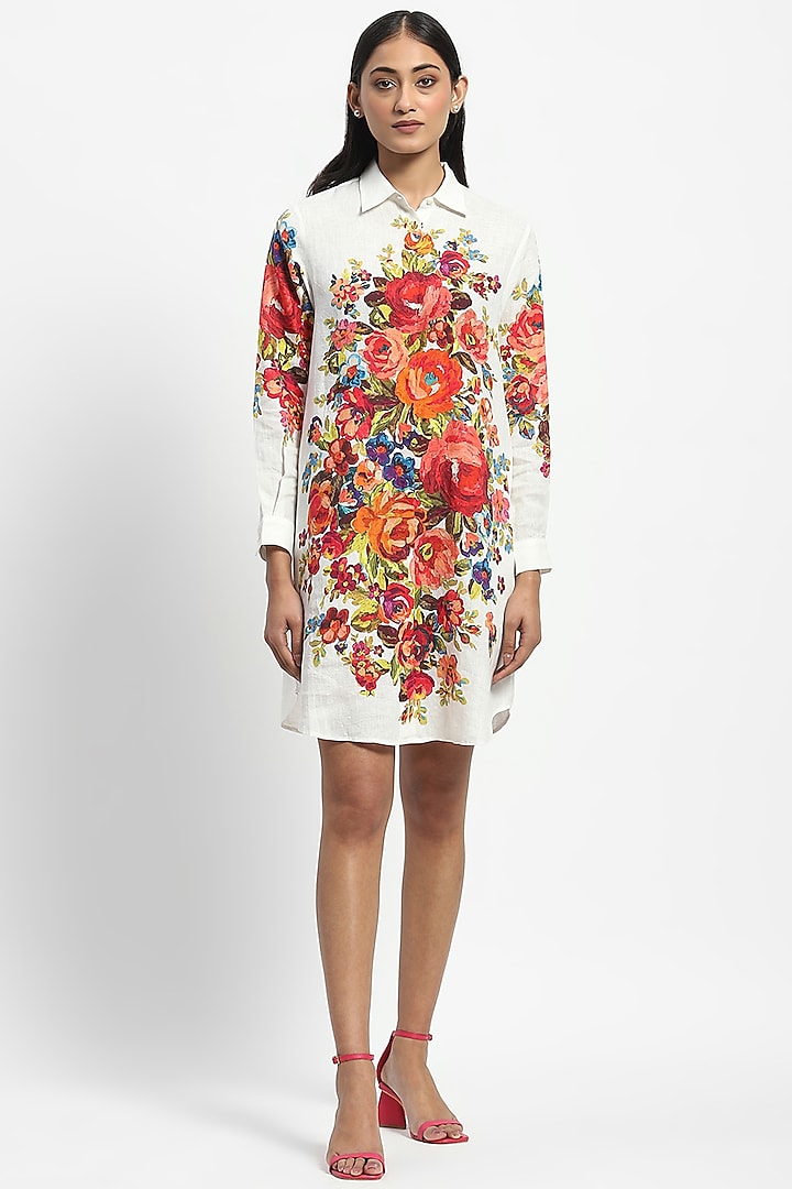 White Linen Printed Tunic by Satya Paul at Pernia's Pop Up Shop