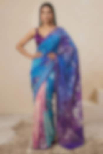 Purple Silk Crepe Printed Wedding Saree by Satya Paul at Pernia's Pop Up Shop