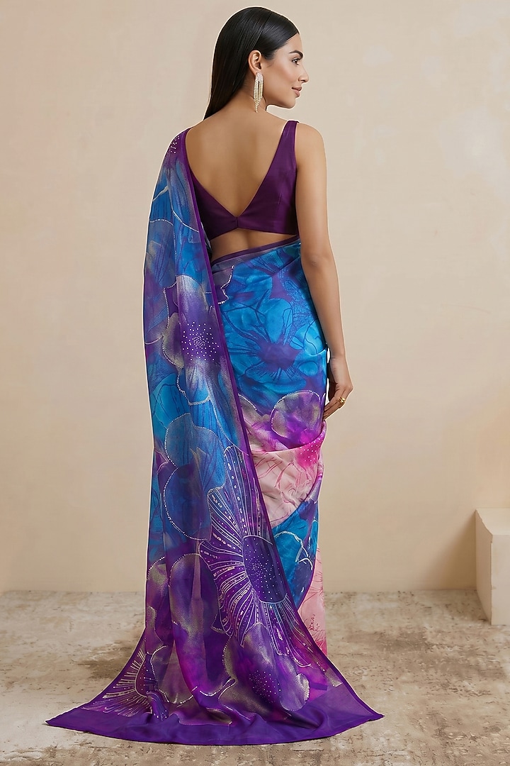 Purple Silk Crepe Printed Wedding Saree by Satya Paul at Pernia's Pop Up Shop