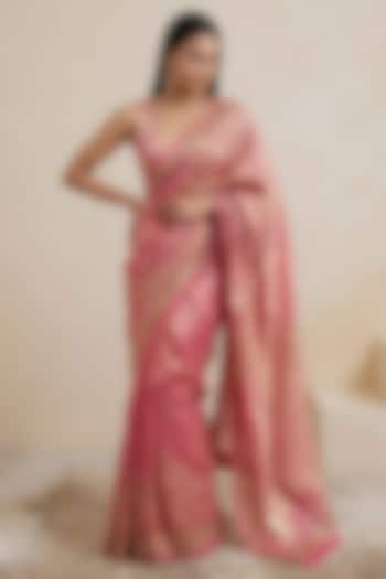 Pink Viscose Tissue Floral Embroidered Wedding Saree by Satya Paul at Pernia's Pop Up Shop