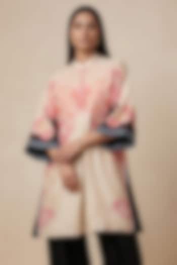 Pink Chanderi Floral Printed Tunic by Satya Paul at Pernia's Pop Up Shop